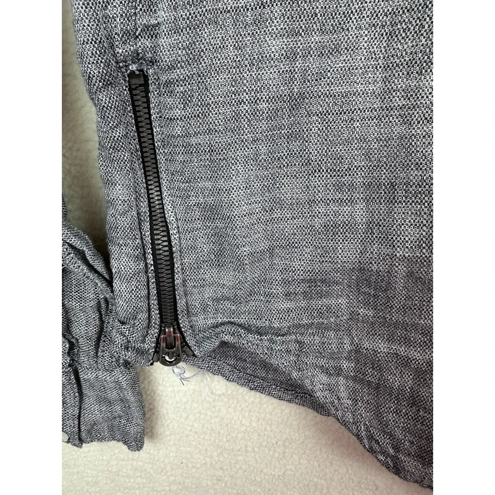 True Religio Hooded Button Down Shirt Mens Large Gray Long Sleeve Side Zip